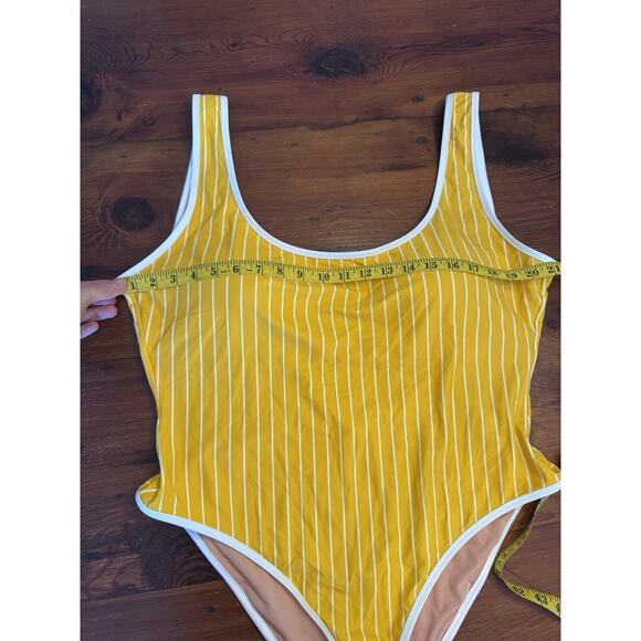J Crew Scoopneck one-piece swimsuit in Stripe Sunflower Yellow Womens Sz 18 NWT - Picture 5 of 16